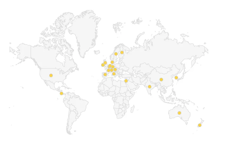 World map showing IFUcare client locations across 50+ countries